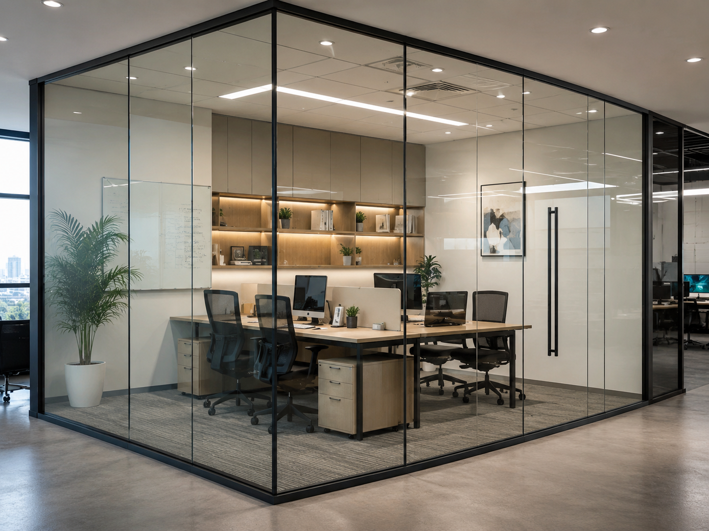 Smart glass in clear state — cabin visible through the glass